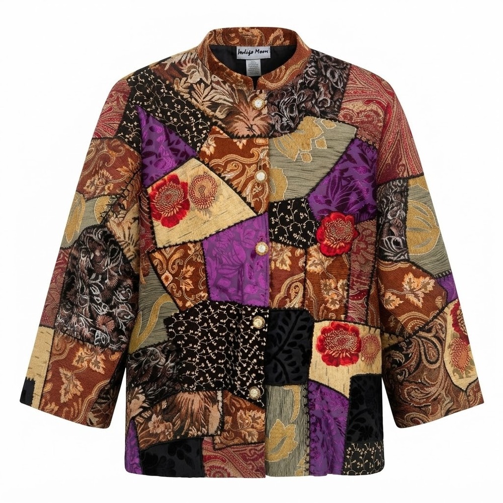 NEW Indigo Moon Womens 3XL Patchwork Tapestry Jacket Silk Blend Floral - CJ‎